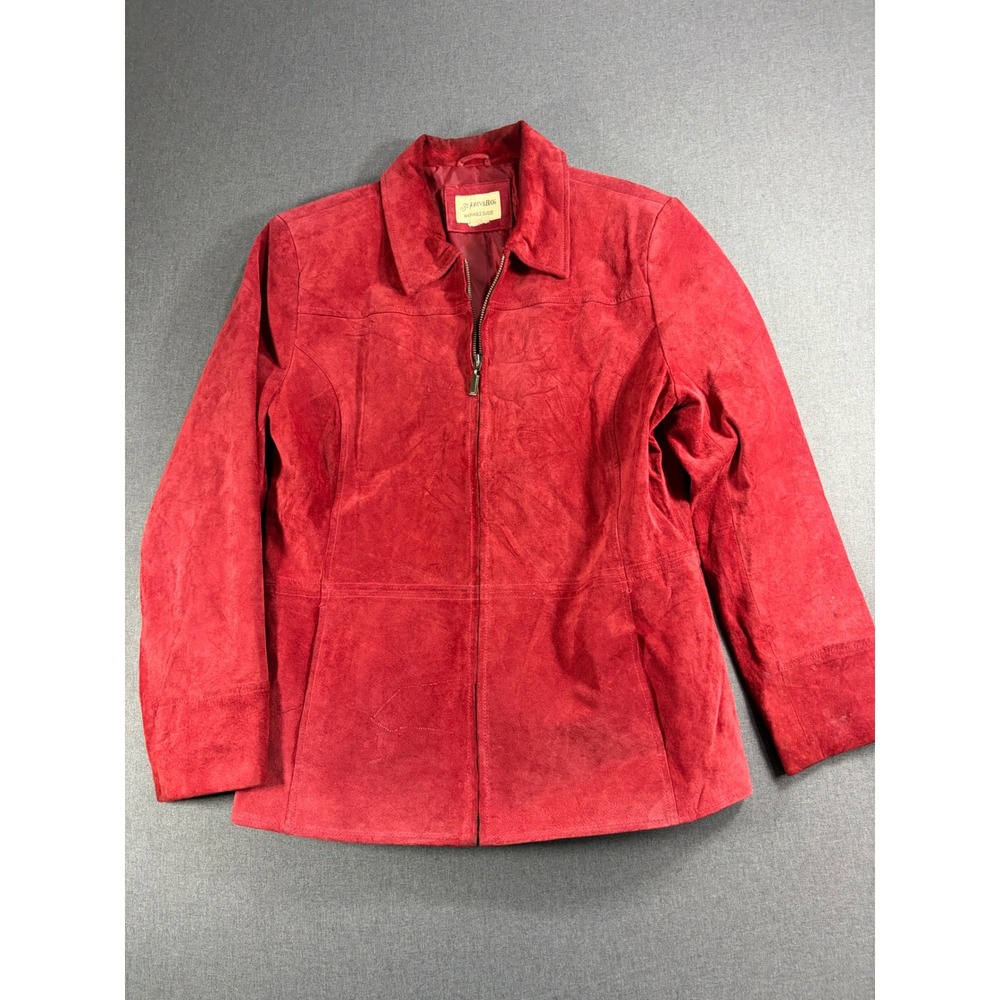 St Johns Bay Red Washable Suede Leather Jacket Full Zip Womens L 260-1808